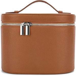 Upgrade Makeup Bag Travel Toiletry Bag Portable Cosmetic Makeup Organizer Bag Detachable Compartments (Brown-retro vibes style)