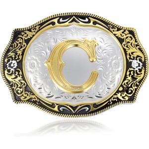 Western Initial Letters Belt Buckle ABCDEFG to XYZ Golden Alphabet Letters Belt Buckles for Men Women Cowboy