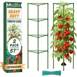 ZeeDix [Upgraded] 2 Pack Heavy Duty Tomato Cages for Garden, 57 Inch Foldable Plant Support Stakes for Heavy Climbing Plants, Adjustable Tomato Trellis for Pots Indoor & Raised Garden Bed Outdoor