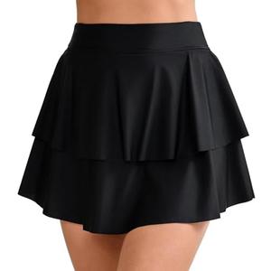 Halcurt Women's High Waisted Double Ruffle Swim Skirt with Shorts Tummy Control Swimsuit Bottoms Size 2XL