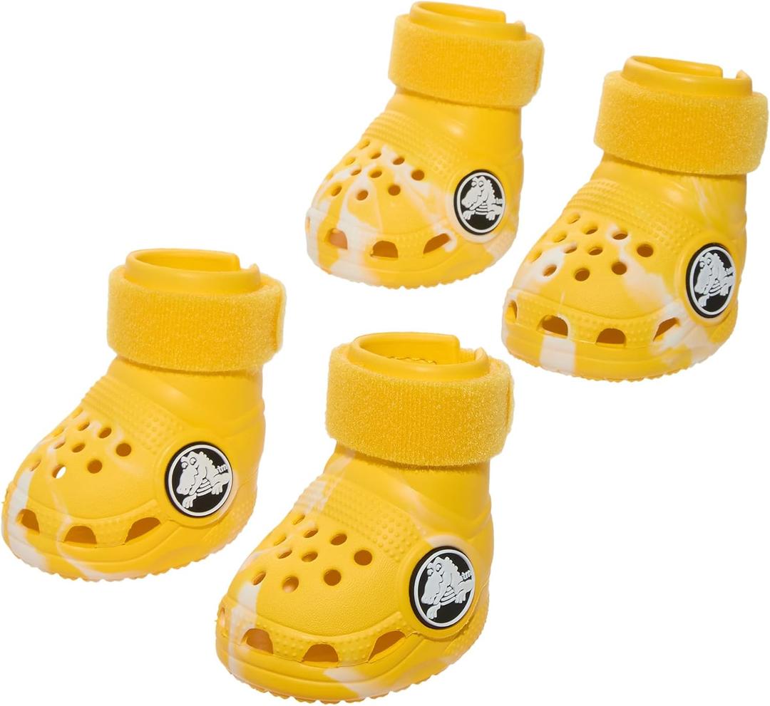 Barkbox Yellow Crocs Dog Shoes Set of 4 Glow-in-The-Dark Dog Booties with EVA Foam, Adjustable Strap & Non-Slip Sole Comfortable Paw Protection for Large Breeds (51-80 lbs)