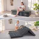 MAXYOYO Foldable Sofa Couch Bed, 4 Inch Tufted Folding Couch, Portable Floor Couch with Handles Guest Bed Topper Portable Camping Mat with Corded Fabric, Full Size, Dark Grey