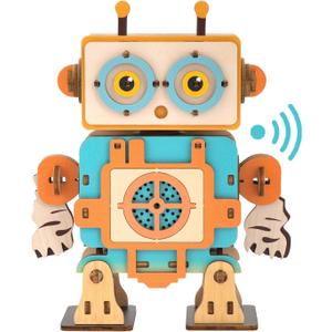 Kosmickiss 3D STEM Wooden Puzzles for Kids, 3D Wooden Models with Voice Recorder, Science STEM Building Kit Creative Craft Toys for Boys Girls Age 8-13 Years Education Birthday Gifts (Grunt Robot)