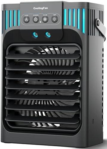 Portable Air Conditioner, LEAEYFE 3 Higher Speeds With 1200ml Extra Large Water Tank, 7 Color Lights 2/8 Hour Timer, 120 OscillatingCooling Fan For Desk, Home, Bed and Living Room