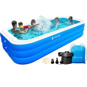 FOTING Inflatable Pool for Adults and Kids with Electric Pump & Carrying Bag, 120" X 72" X 23" Full-Sized Blow Up Pool Oversized Thickened Family Large Swimming Pool for Backyard Garden Outdoor Summer