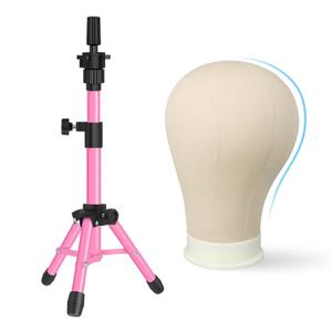 AliLeader 25 Inch Mannequin Head Stand Tripod with 22 Inch Mannequin Head ,Canvas Wig Head with Mount Hole Manikin Head for Wig Making,Styling and Display,Head Contour More Realistic (Pink)