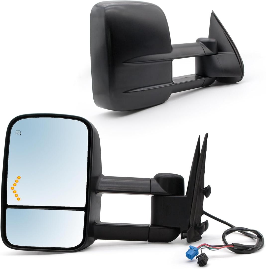 JZSUPER Towing Mirrors fit for 2003-2006 Chevy Silverado 1500 2500 3500 GMC Sierra Suburban Yukon XL Tahoe Pickup Truck A Pair of Tow Mirror Power Heated Arrow Signal Light Black Cap