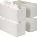 Narrow Fabric Storage Bins, 4 Pack Foldable Storage Baskets for Shelves, Decorative Linen Closet Organizers and Storage, Storage Box Container for Organizing Clothes Toy Pantry Wardrobe Closet