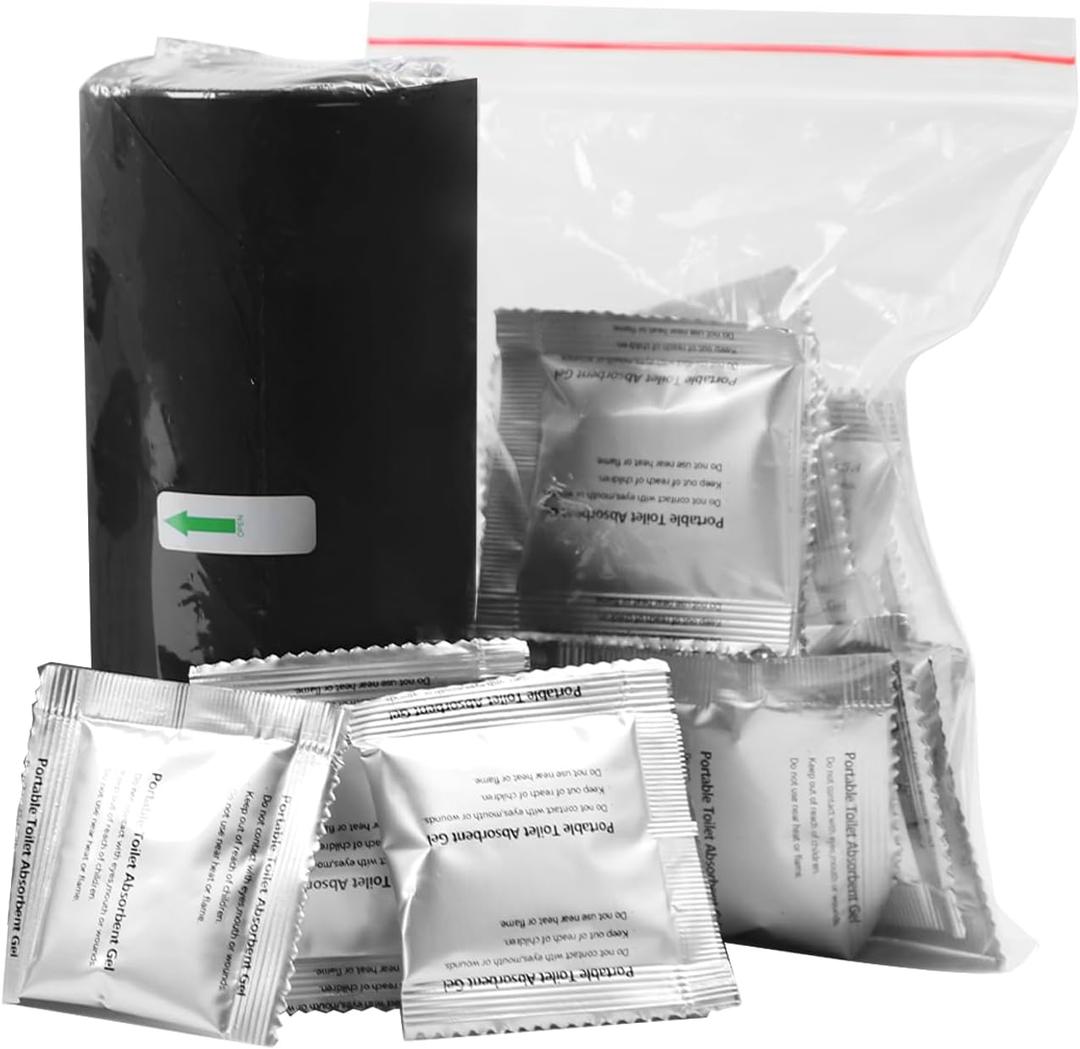 8 Gallon Compostable Portable Camping Toilet Bag with Poo Gel Set, 1.18 Mil Extra Thicken, Biodegradable Porta Potty Bags, Trash Waste Bag for Camping, Hiking, Road Trip, 40 Pack