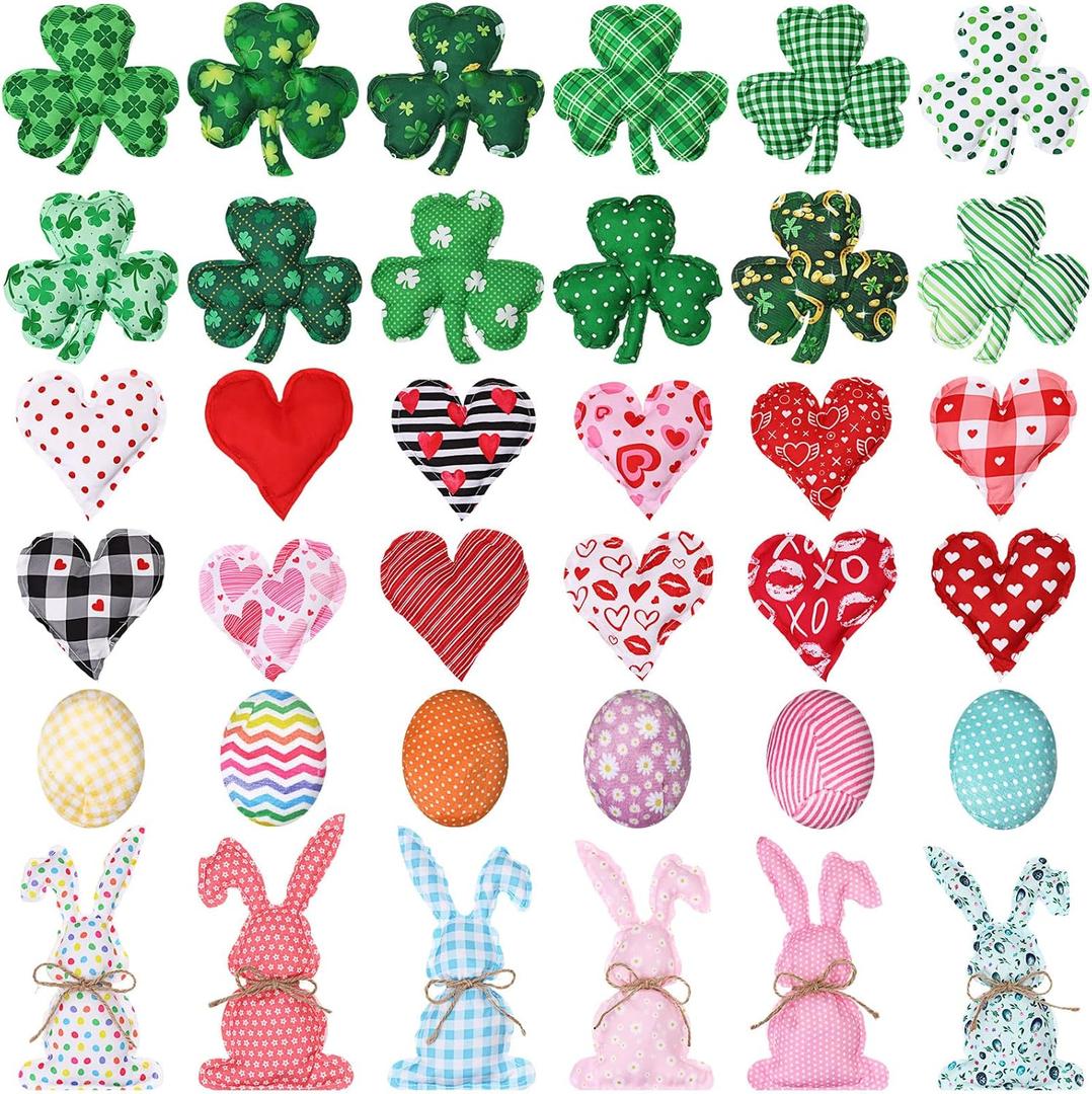 Oudain 36 Pcs St. Patrick's Day Shamrock Shape Filler Egg Bunny Felt Stuffed Hearts Ornaments Tiered Tray Decor Bowl Basket Hanging Tree Ornaments Decor for Tree Party DIY Crafts(Innovative Style)