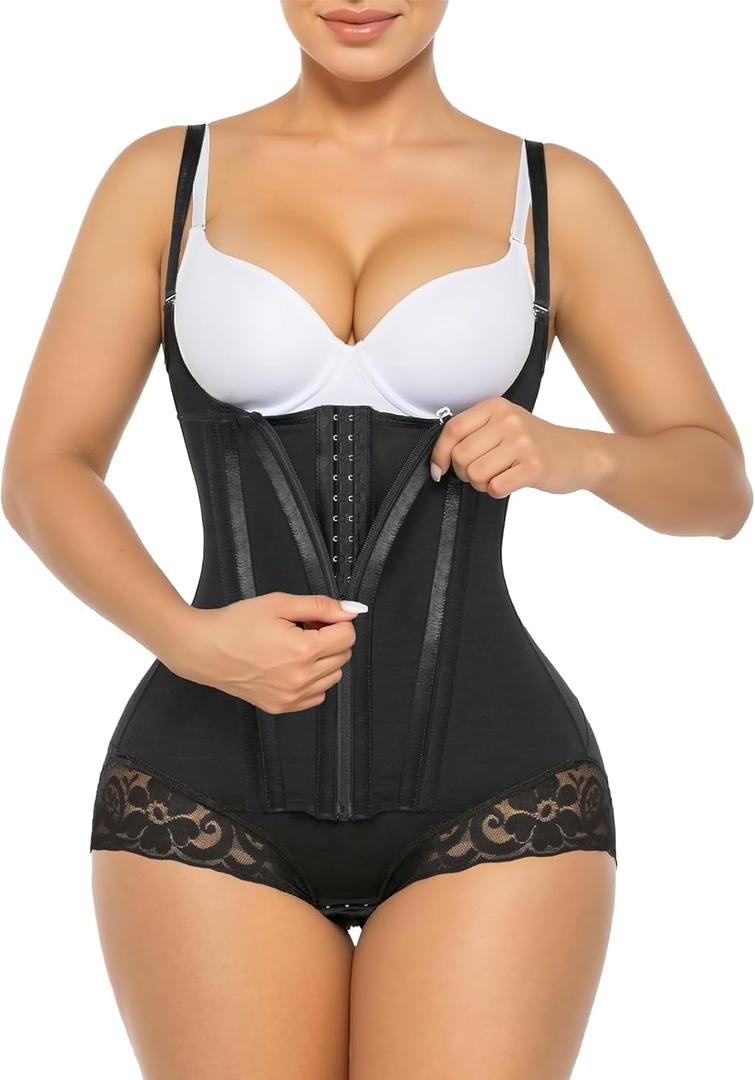 SHAPERX Women's Fajas Colombianas Shapewear Tummy Control Body Shaper Girdles Post Surgery Compression Garment (Large, Black)