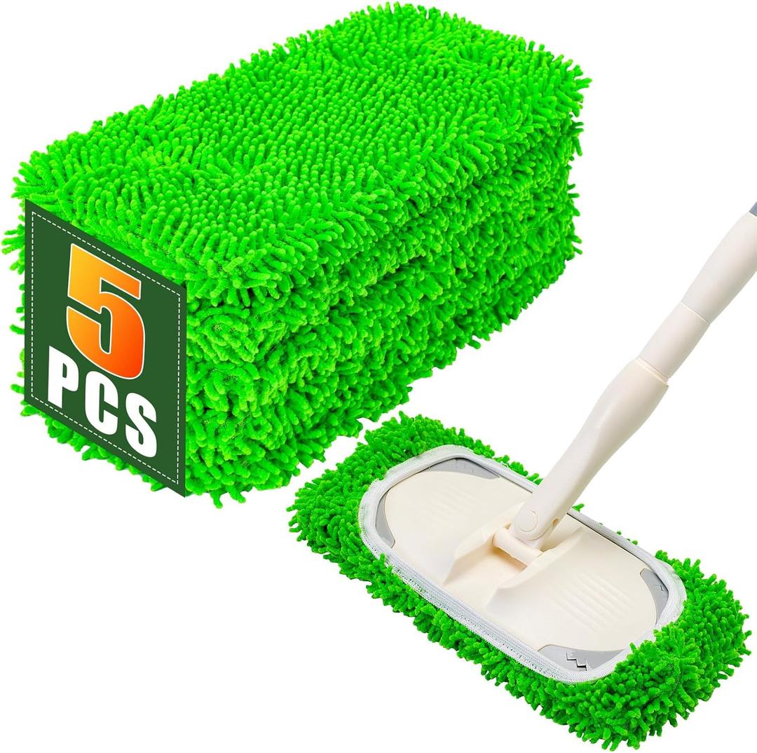Mop Pads for Swiffer Sweeper Reusable Microfiber 5PCS Dry Wet Replacement Mop Pad Refills Sweeping Mopping Cloths for Floor Cleaning (Green)