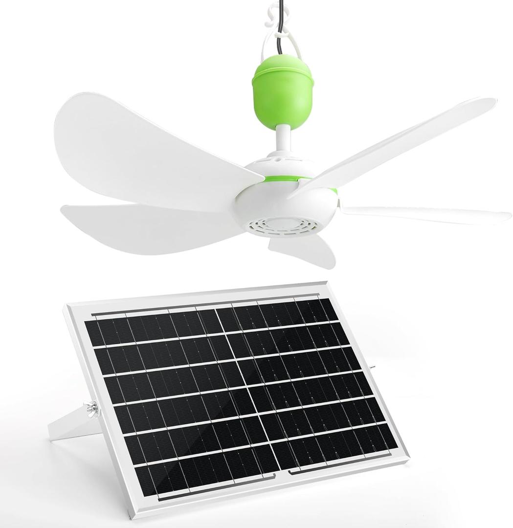 16.5" Small Solar Ceiling Fan for Gazebo, 15W Solar Powered Hanging Mini Ceiling Fan for Chicken Coop, Greenhouse, Shed, Patio