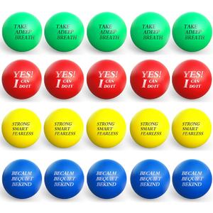 Kasyat 20 Pcs Motivational Stress Balls Bulk Colorful Stress Relief Balls with Inspirational Quotes Small Funny Foam Party Favors Gifts for Anger Fidget Relief Hand Exercise Motivating Supply