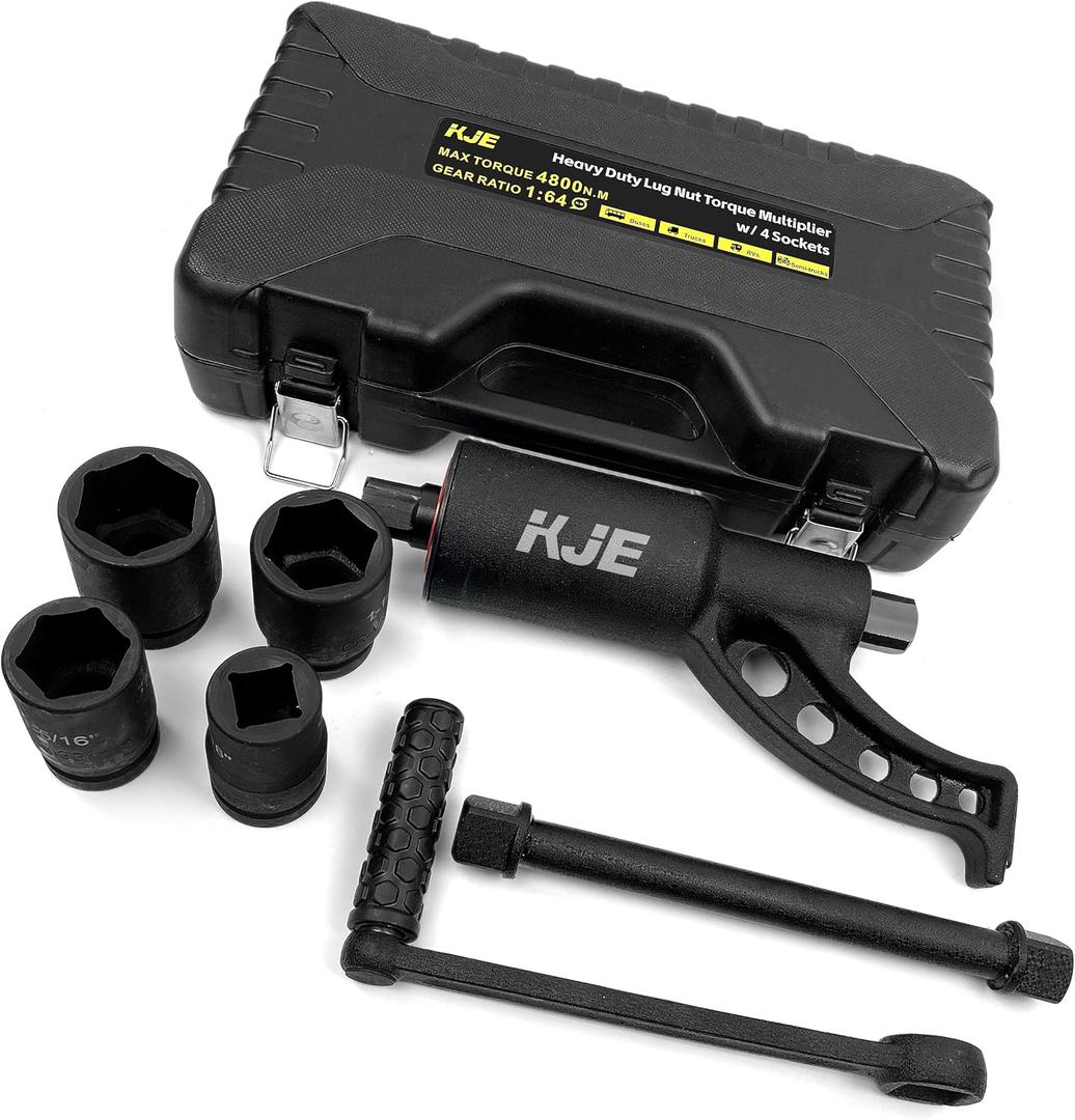 KJE Heavy Duty Torque Multiplier Wrench Set, w/ 1-5/16~1-5/8Inch Cr-v Socket (4800 N/M, 3,540 ft/lb), 1:64 Saving Lug Nut Remover Torque Wrench for Semi Truck & RVs