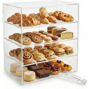 4-Tier Commercial Bakery Display Case, 19.68"x 19.29"x 10.23" Pastry Display Case Countertop Display Cabinet Box for Bread Dessert Food Cookie Baking