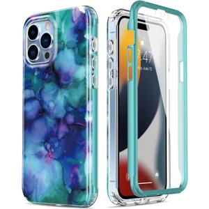 Esdot for iPhone 15 Pro Case with Built-in Screen Protector,Ultimate Durable Cover with Fashionable Designs for Women Girls,Stylish Protective Phone Case 6.1" Opal Marble Purple