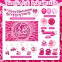 Pink Birthday Decorations for Girls Hot Pink Birthday Banner Balloons Let's Go Party Banner Hanging Swirls Centerpieces Sash Paper Pompoms for Princess Bday Doll Theme Disco Bachelorette Party
