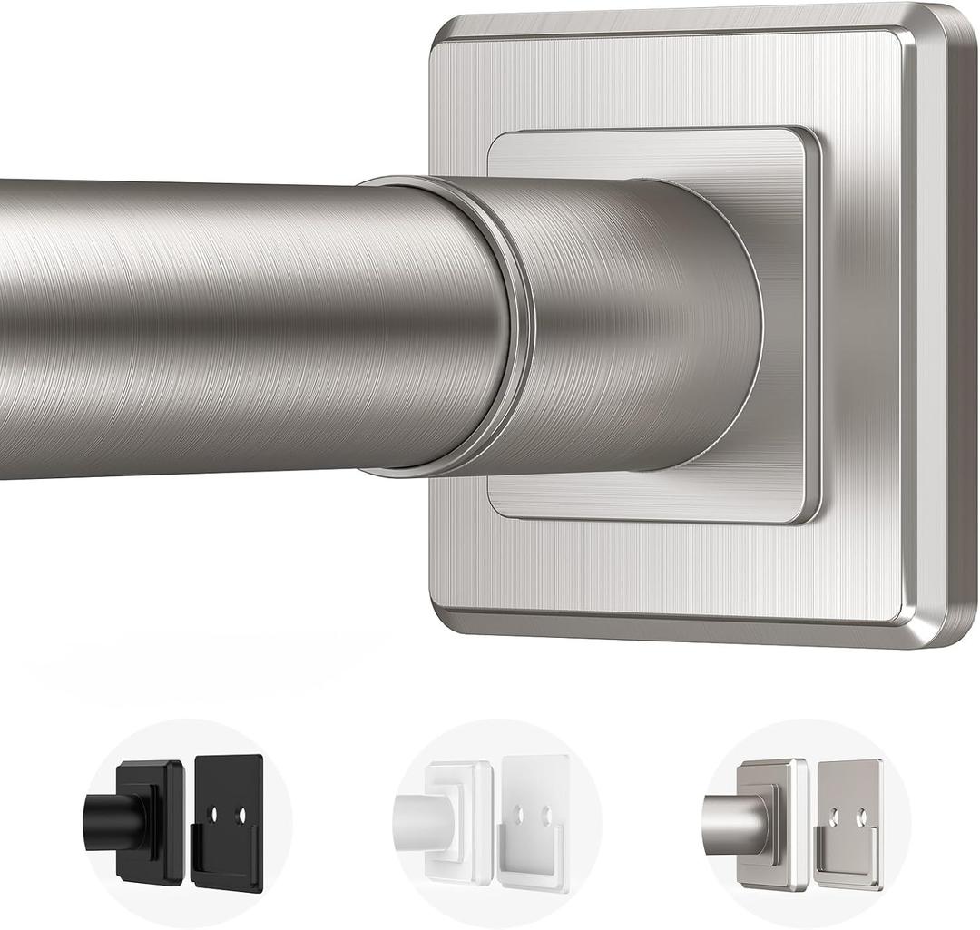Brushed Nickel Shower Curtain Rod,Spring Tension Curtain Rod 30-64,No Drill or Screw Installation Shower Rod for Bathroom, Closet, Kitchen with Brackets