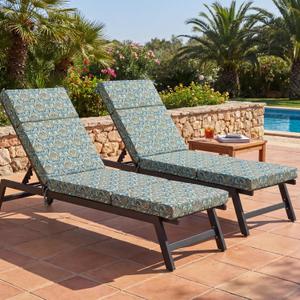 Outdoor Chaise Lounge Cushions Set of 2, 72x21x3 in, Cyan, Paisley Style, 72.05 x 20.98 x 2.56 inches