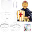 Landhoow 12 Pack Kids DIY Knight Craft Kit - Includes 12 Blank Shields, 12 Masks, 12 Belts & 288 Gem Stickers, Large Cardboard Sword and Sorcery Party Supplies for Birthday, Dress Up