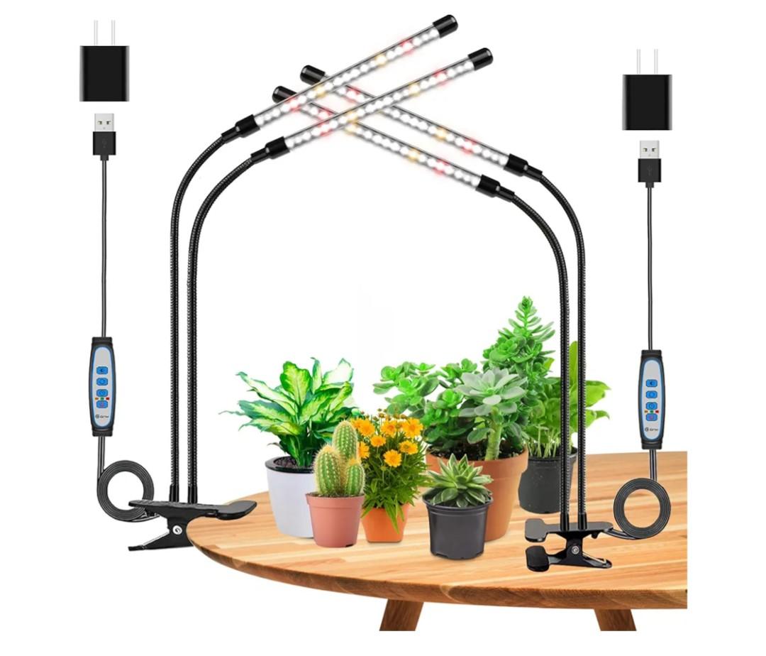 Wolezek Grow Lights for Indoor Plants, 2 Pack 6000K LED White Plant Grow Lights Indoor, Full Spectrum Grow Lamp with Clip, Auto ON & Off Timer 6/12/16H, 3 Modes, 5-Level Dimmable Brightness