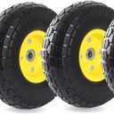 AR-PRO (4-Pack) 4.10/3.50-4" Flat Free Tire and Wheel - 10 Inch Solid Rubber Tires with 5/8" Bearings, 2.2" Offset Hub - Compatible with Garden Wagon Carts,Hand Truck,Wheelbarrow,Dolly,Utility Cart (Yellow)
