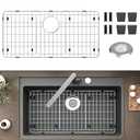 Stainless Steel Sink Protector 28-7/8" x 14-3/8" with Rear Drain, Metal Sink Rack for Bottom of Sink, Kitchen Sink Grate and Sink Protectors with Sink Strainer (28-7/8" x 14-3/8" - Rear Drain)