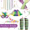 Syhood 6 Pcs Mardi Gras Costume Set, Sequined Tassels Tutu Skirt, Faux Feather Pattern Half Mask, Necklace and Long Socks (M)