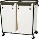 STO STO 280L Rolling Industrial Laundry Hamper with Wheels, 2-Compartment Extra Large Laundry Sorter, Heavy Duty Dirty Clothes Basket Cart with Metal Frame for Home or Commercial Use, Beige