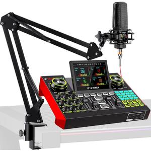 Podcast Equipment Bundle with 3.5mm Condenser Microphone for Pc/Phone Live Streaming Singing Gaming, Podcast Microphone Bundle with Live Sound Board Audio Mixer Denoise,DJ Sets