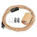 15FT Wood Pendant Light Cord Kit, Swag Hanging Lamp Kit with Plug in & Switch, Hanging Lights DIY Farmhouse Industrial E26 Socket Pendant Light Fixtures Vintage 15' Twisted Cloth Covered Wire