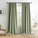 KEQIAOSUOCAI Blackout Linen Curtains 108 Inches Long, Back Tab Loop Pocket Hook Belt Long Vertical Drapes for Living Room Large Windows 50 x 108 Inch, 2 Panels, Sage Green