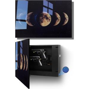 Biometric Hidden Gun Safe Fits 2 Pistols,Quick Access Hidden Gun Storage with Movable Bracket and Magazine,Wall Gun Safe for Secure Firearm Storage with Fingerprint, Key Access(Moon,18.8inch)
