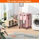 150L Laundry Hamper with Wheels, Rolling Laundry Basket with Metal Frame and Removable Bag, Large & Tall Dirty Clothes Hampers for Bedroom Aesthetic, Laundry Room, Bathroom, Dorm-Pink, 40GAL