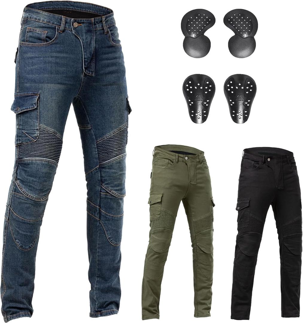 Motorcycle Pants CE Armored Motorbike Jeans Motocross Dirt Bike Riding Gear,Blue,XXL