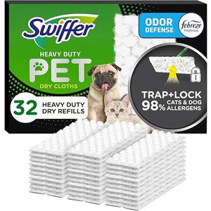 Swiffer Sweeper Pet, Heavy Duty Dry Sweeping Cloth Refills with Febreze Odor Defense, Floor Cleaning, 32 Count