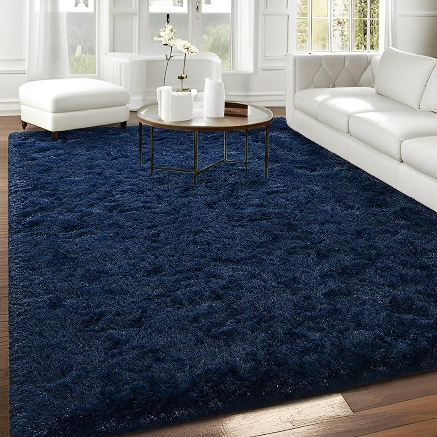 Fluffy Navy Blue Rugs for Bedroom Living Room, 75x130" Rug for Boys Kids Girls Bedroom, Soft Shaggy Plush Cute Floor Carpet for Baby Nursery, Non-Slip and Washable Carpets for Home Decor
