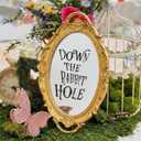 Threehoney Wonderland Tea Party Decoration Vintage Oval Mirror 15.4 x 9.4 Inch Golden Mirror for Tea Party Decoration Birthday Baby Shower Women Wedding Dinner Supplies(Down the Rabbit Hole)