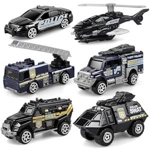victob 5 Pack Die-cast SWAT Police Cars Toys Set, Mini Cake Topper Kids Police Vehicles Model, Birthday Gifts Toy for Boys Girls 3 4 5 6 Years Old