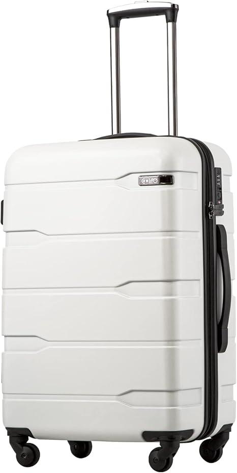 Coolife Luggage 21 x 8.5 x 15 Airline Approved Suitcase PC+ABS Spinner Built-In TSA lock Hardside Lightweight wheels (white, S(20in_carry on))