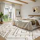 LIVEBOX Moroccan 8x10 Area Rug, Beige Washable Rugs for Living Room Bedroom, Non Slip Western Tribal Rug Low Pile Geometric Large Area Rugs Diamond Carpet for Dining Room, Nursery Room, Playroom Boho