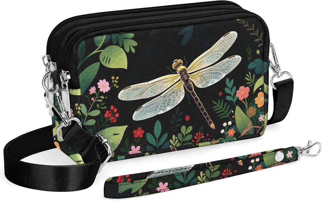 YINHEXI Small Crossbody Bags for Women, 3 Zippers Small Nylon Crossbody Purse for Travel, Cell Phone Wallet Bag for Women