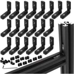 20Pcs 2020 Aluminum Extrusion Black Corner Bracket T Slot Inside L Shape Joint Angle Hardware Connector with Screws for 20 Series 20/20 2040 V Slot Extruded Aluminum Profile