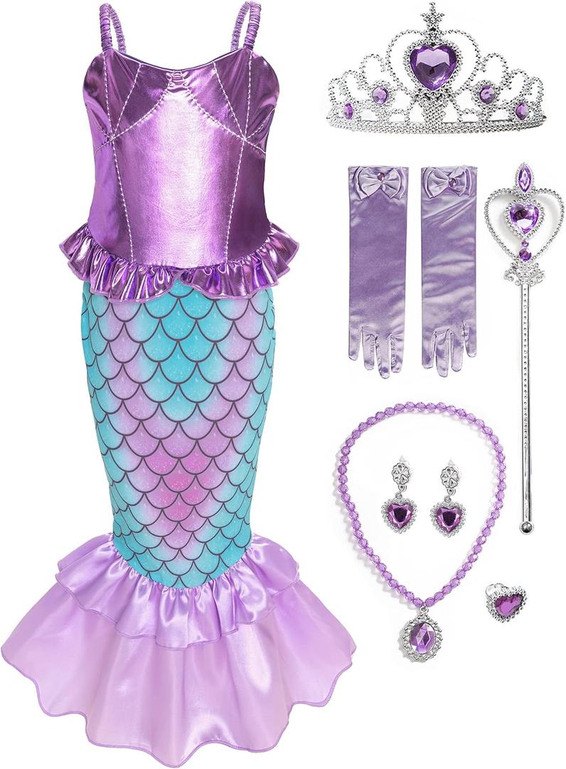 Funna Girls Mermaid Costume Princess Dress Up with Accessories Purple, 5T
