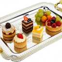Alipis Stainless Steel Serving Tray Rectangle Vintage Fruit Snack Tray with Handle European Style Dessert Cake Tray Jewelry Plate for Restaurants Coffee Table Breakfast Drink Snack Decor