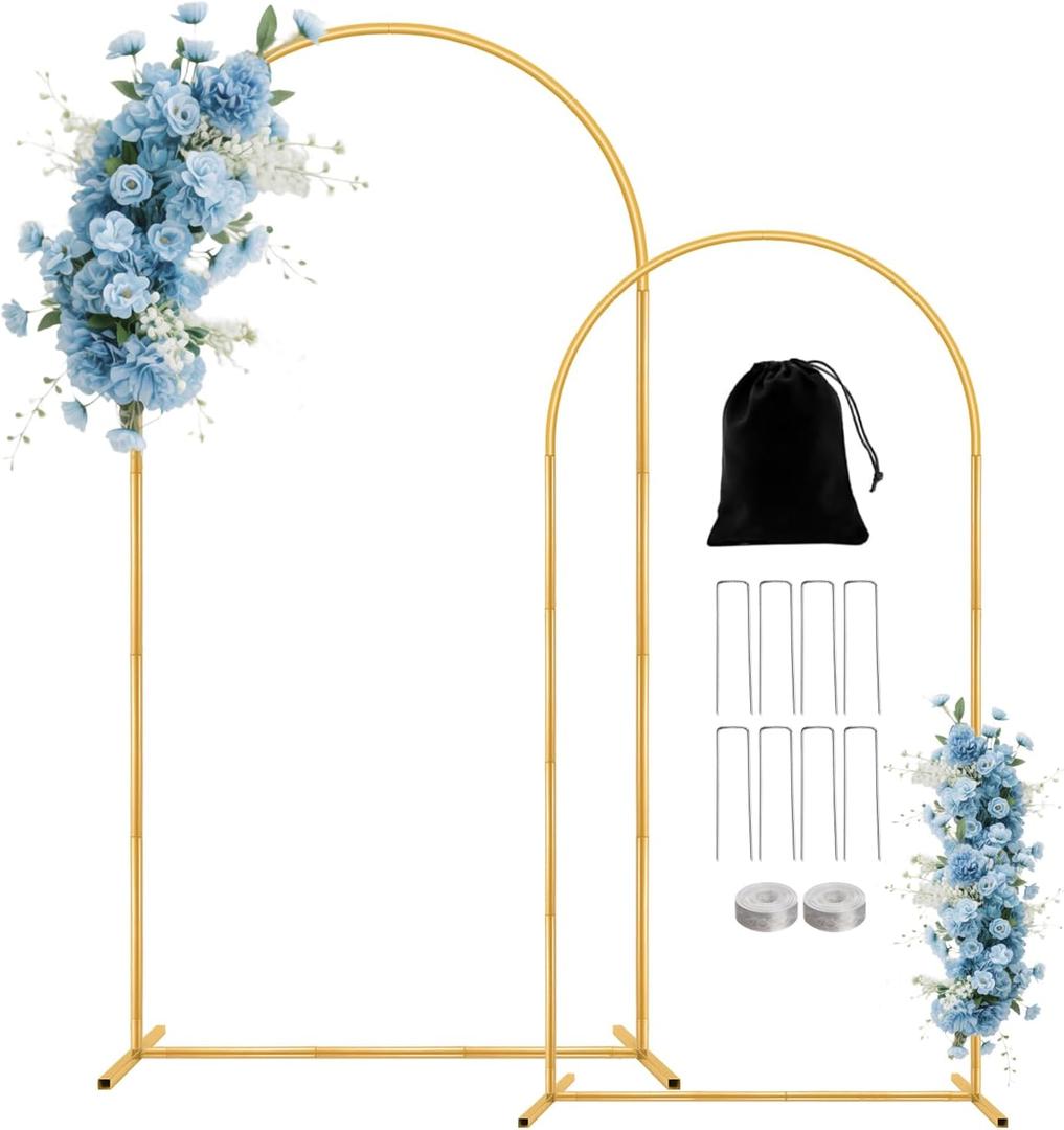 Metal Arch Backdrop Stand, 7.2FT+6FT Wedding Arch Stand, Set of 2 Backdrop Arch Stand, Metal Arch Stand for Valentines Day,Wedding Ceremony Birthday Party Baby Shower Graduation Ceremony Decoration (Gold)