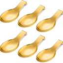 6 Pcs Stainless Steel Spoon Rest Spatula Ladle Holder Spoon Rest for Stove Top Heavy Duty Spatula Holder for Countertop Dishwasher Safe Utensil Rest for Kitchen,3.8 x 9.6 inch (Gold)