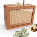 Piggy Bank for Adults Kids, Wooden Mony Bank Cash Vault Money Saving Box with Counter $10000 Savings Challenge Money Bank with Money Target and Numbers (Brown $10000)