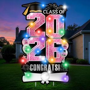Extra Large 47.2Inch Graduation Decorations 2026 Yard Sign Pink Waterproof Congrats Grad Class of 2026 DIY Name Lawn Signs with Stakes Outdoor High School College Bachelor Graduation Party Supplies